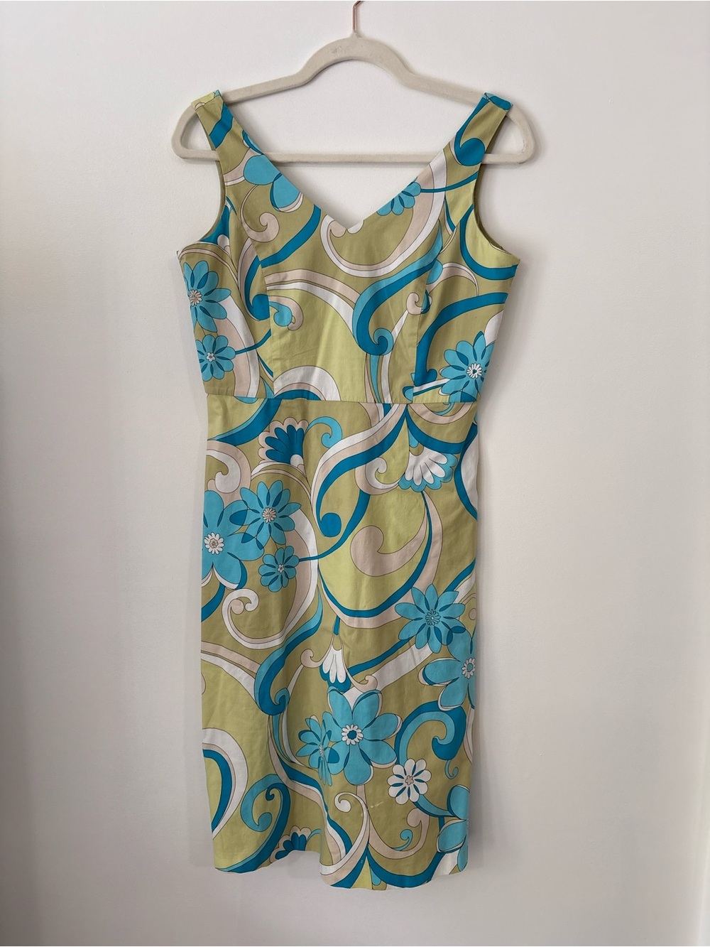 Vintage Sleeveless Floral Sheath Dress in Aqua & Olive